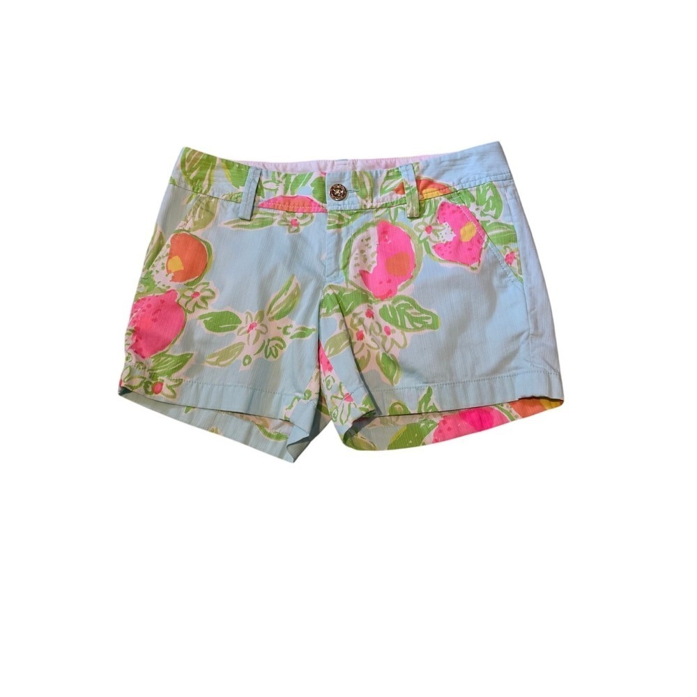 Lilly Pulitizer‎ The Callahan Short 2 Womens Cotton Blue Fruit Print Mid Rise
